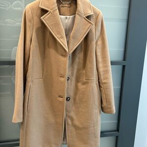 Calvin Klein Women's Camel Single-Breasted Wool Blend Lined Coat